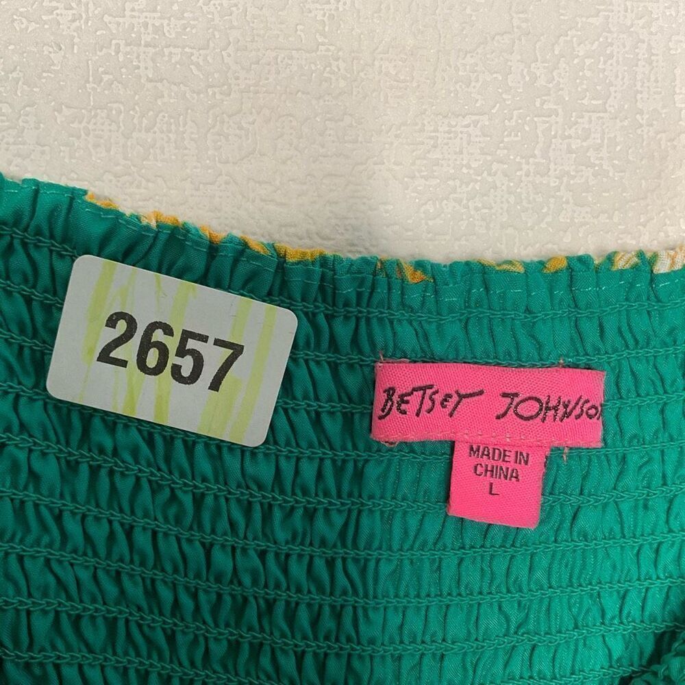 Betsey Johnson XL Maxi Dress Square Neck Puff Sleeves Tropical Pepper Green - Picture 7 of 9